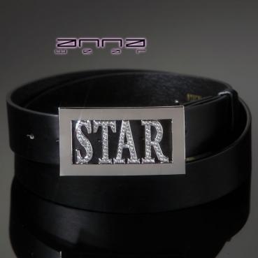 Gürtel mit STAR-Strass-Brosche in schwarz